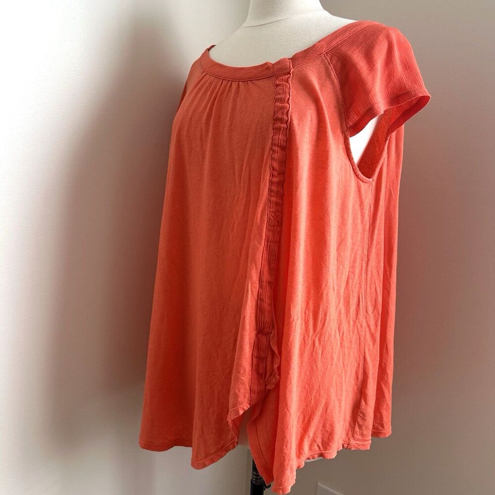 Free People Top Womens Small Orange Linen Top Draped Open Slit Blouse